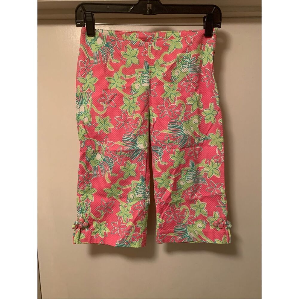 Lilly Pulitzer Womens Capri Pants Sz 0 Knee Length Pink Hawaiian Floral Beach
